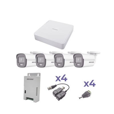 [KESTXLT4BC] KIT COLORVU TURBOHD 1080p Lite / DVR 4 Canales / 4 Cámaras Bala (exterior 2.8 mm) / Transceptores / Conectores / Fuente de Poder Profesional
