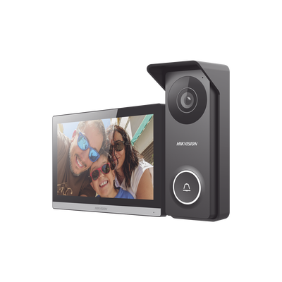 [DS-KIS313-P] Kit de Videoportero Hibrido TurboHD con Pantalla LCD touch de 7" Wi-Fi / Frente de Calle para Exterior Metalico / 720p (1 Megapíxel )117° de Visión (Gran Angular) / Llamada a App Hik-Connect