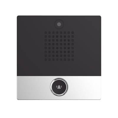 Mini video Intercomunicador para hotelería y hospitales, con diseño elegante, PoE, cámara 1Mpx, 1 botón, 1 relevador integrado de salida y entrada.
