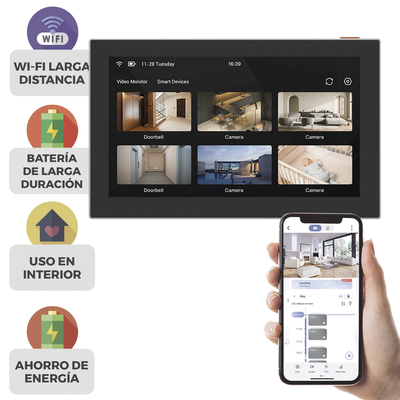 Pantalla Inalámbrica / Con Batería Recargable 4600mAh / Wi-Fi / Ideal Para Escritorio o Pared  / Vista en Vivo de Cámaras EZVIZ / Compatible con Videoportero CS-HP7  para ver Cámara y Apertura Remota  / Audio de Dos Vías