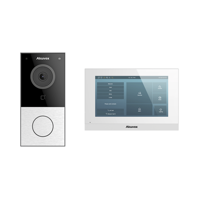 Kit de Videoportero Akuvox WIFI/ Monitor Linux de 7 Pulgadas/ 100% en la Nube / POE / Bluetooth / NFC / Lector de Tarjetas MIFARE / ONVIF / IP65 / Cámara 2 MP / Botón con Iluminación / Control de 1 Puerta / Entradas de Alarma