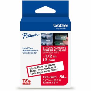 CINTA NEGRO SOBRE BLANCO 12MM X 8M ADHESIVO IND EXTRA FUERTE
