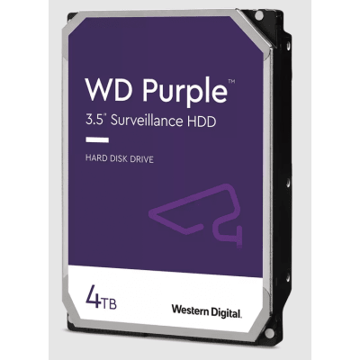 Disco Duro WD Purple Surveillance / 4TB / SATA 6Gb/s / 3.5" / Tecnología AllFrame / 180TB año Workload / Soporte 64 Cámaras HD / 16 Bays / Componentes Anti-Corrosión / 3 Años Garantía