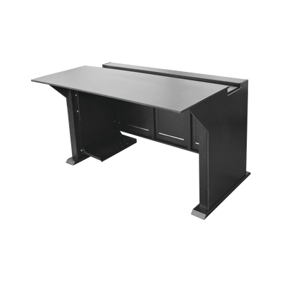 [EM-S02] Escritorio Estación Mobiliaria Profesional de Monitoreo y Control / Videovigilancia / Acceso / Alarmas / Etc... / Metal Negro y Madera Tono Oscuro